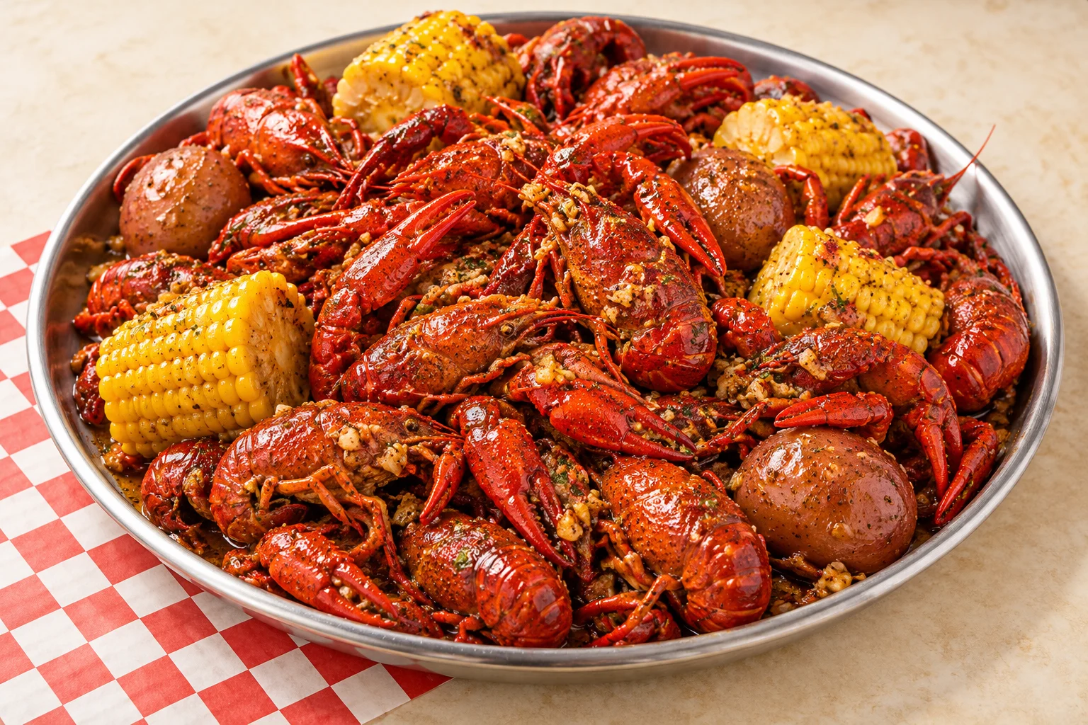 AI illustration of a crawfish platter
